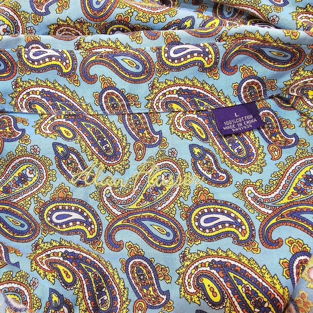 Men's Alan Flusser Blue Paisley Button Down Shirt Long Sleeve Size Large - Picture 5 of 7